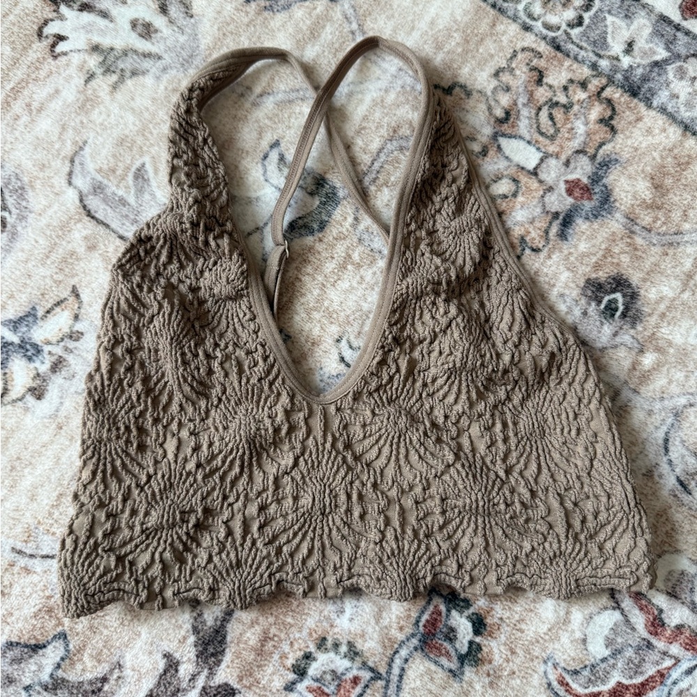 Three Bird Nest Floral Scoop Neck Bralette - Mocha